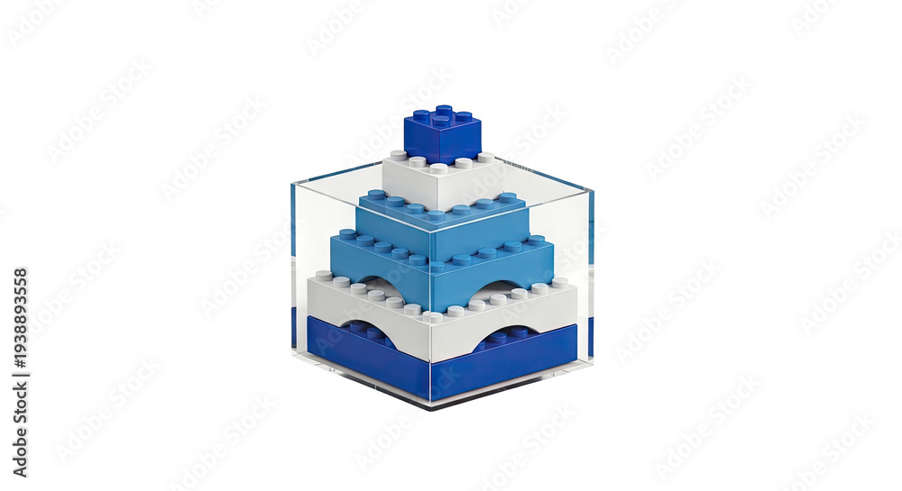 Naklejka premium Toy Building Blocks Shaped Like Eiffel Tower Inside Acrylic Cube