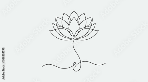 Minimalist single-line lotus flower illustration in line art style for meditation, yoga, mindfulness, and tranquil home decor