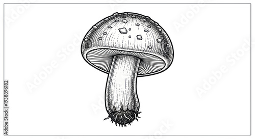 Detailed Hand-Drawn Mushroom Illustration - Organic Food and Nature Element