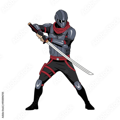 Ninja Warrior Holding Katana Sword, Ready for Battle