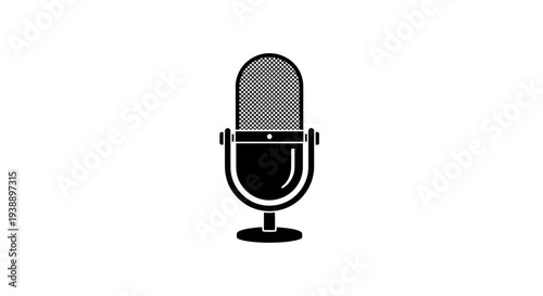 Retro Microphone Silhouette Icon, Vintage Audio Recording Symbol on White Background