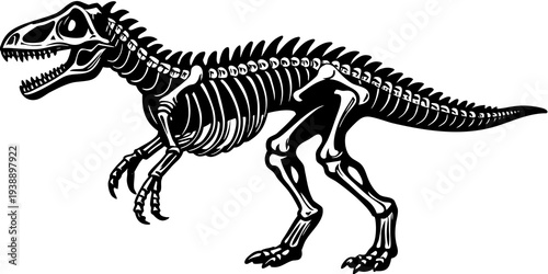 Dinosaur Skeleton Vector Illustration - T-Rex Fossil Bone Mascot Art