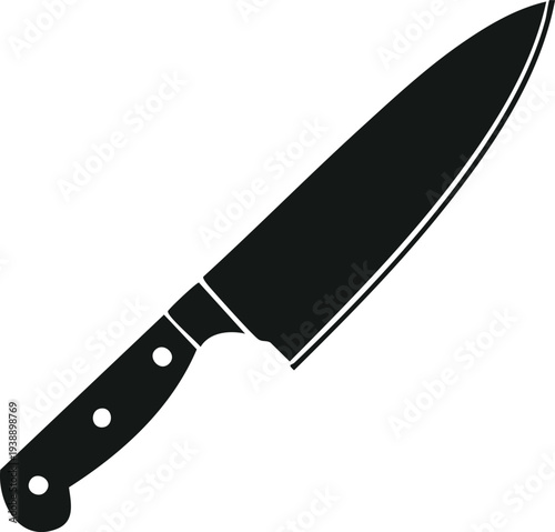 Professional Chef's Knife Silhouette, Minimalist Kitchen Cutlery and Cooking Icon, vector, illustration, silhouette.