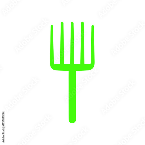 Bright green plastic garden rake isolated on white background, top view