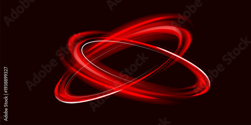 Red neon ring. Glowing circle. Glow effect. Round light frame. Abstract light lines of movement and abstract light lines of movement and speed.