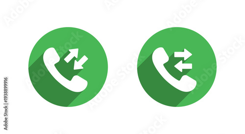 Log call history icon with long shadow. Incoming outgoing phone symbol