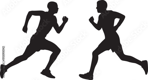 Young man running  silhouette isolated on white background