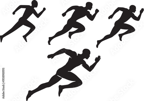 Young man running  silhouette isolated on white background