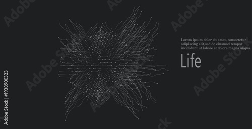 Expansion of life. Vector sphere explosion background. Small particles strive out of center. Blurred debrises into rays or lines under high speed of motion. Burst, explosion backdrop