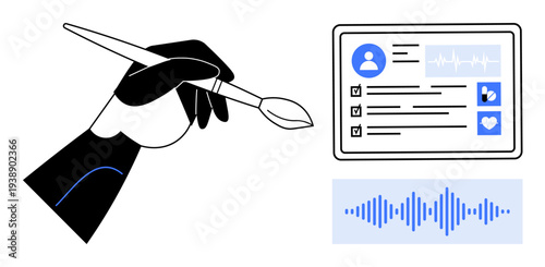 Healthcare concept. Healthcare blending creativity and technology with medical dashboard and soundwave. Healthcare innovating diagnosis, treatment, and communication. Ideal for medical, technology