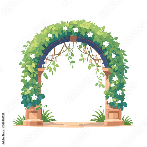 Romantic garden arch flower illustration for wedding theme graphic design and artistic project layout design work