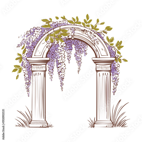 Beautiful floral arch illustration with mixed flowers for wedding theme graphic design and artistic project layout work