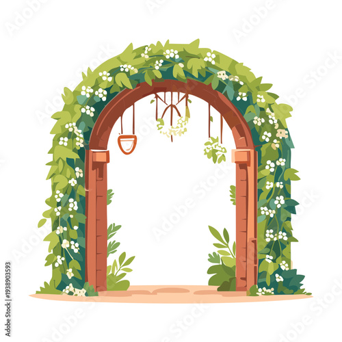 Romantic garden arch flower illustration for wedding theme graphic design and artistic project layout design work