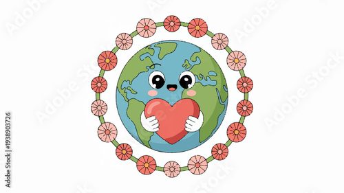 Earth with heart surrounded by flowers symbolizing love and care for the planet eco friendly concept