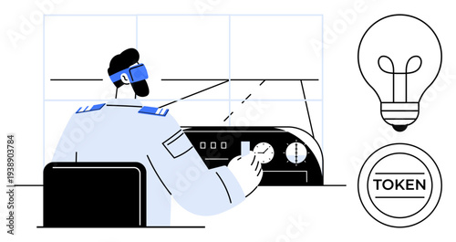 Virtual reality concept. Virtual reality enables enhanced navigation with modern interfaces. Virtual reality integrates creative solutions for tech innovations. For technology, blockchain, UX