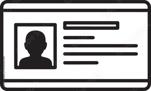 Identity Card Icon: Personal Identification Card with Photo Placeholder and Data Fields, Silhouette User Profile Symbol, Vector Illustration