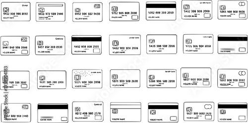 Collection of Credit and Debit Card Icons on White Background