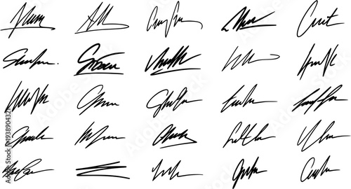 A diverse collection of abstract handwritten signatures, perfect for personal branding, legal documents, and graphic design elements.