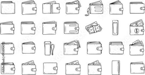 Doodle Wallet Collection: Hand Drawn Vector Illustration of Money Holders