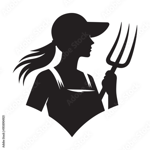 Farmer with Pitchfork Silhouette Vector Rustic Agriculture Worker Illustration Concept