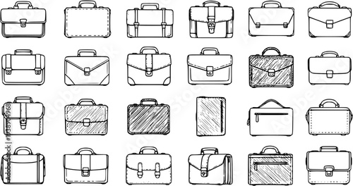 Collection of Hand-Drawn Briefcases and Attaches for Business and Travel