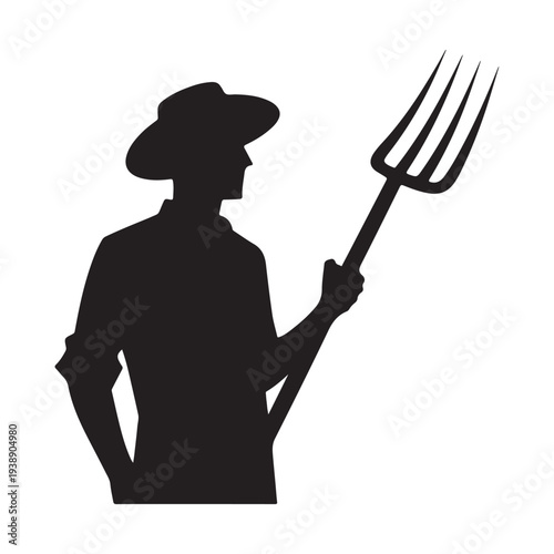Farmer with Pitchfork Silhouette Vector Rustic Agriculture Worker Illustration Concept