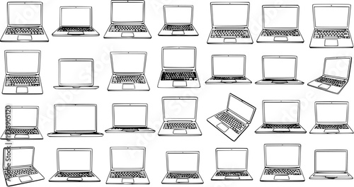 Diverse Laptop Designs and Angles on White Background
