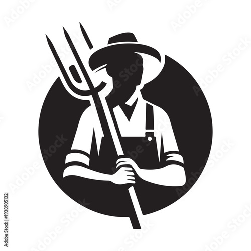 Farmer with Pitchfork Silhouette Vector Rustic Agriculture Worker Illustration Concept