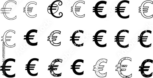Collection of Diverse Euro Currency Symbols in Various Styles and Textures