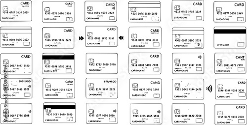 Collection of CreditDebit Card Designs, Financial Transactions, and Payment Icons