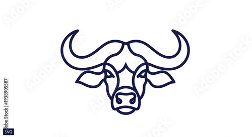 Minimalist Buffalo Head Icon, Simple Line Art, Vector Illustration
