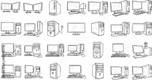 Collection of Vintage and Modern Desktop Computer Set Icons