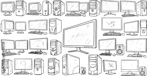 Collection of Hand-Drawn Vintage and Modern Computer Illustrations