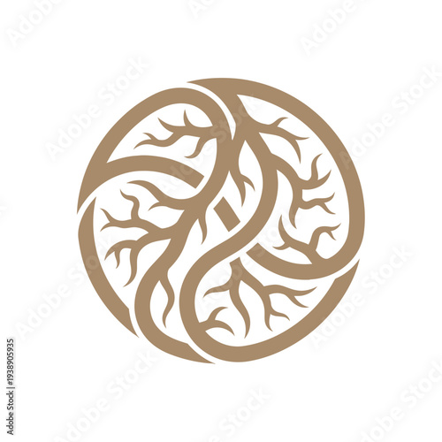 Golden Tree Branches in Circle Design.