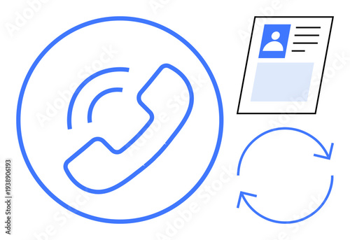 Phone call concept. Phone symbol highlights communication, user profile s identity, and sync icon suggests data updates. Perfect for networking, customer service, technology apps, and user management