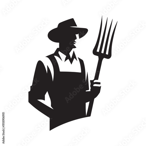 Farmer with Pitchfork Silhouette Vector Rustic Agriculture Worker Illustration Concept