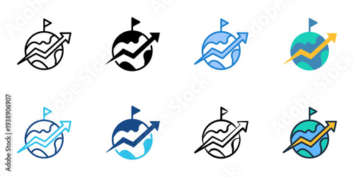 Economic indicator icons set multiple style collection. Editable stroke 
