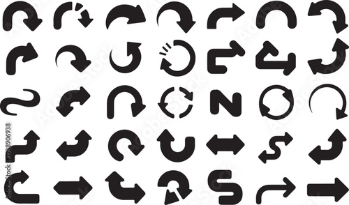Collection of black arrows in various shapes for navigation and actions