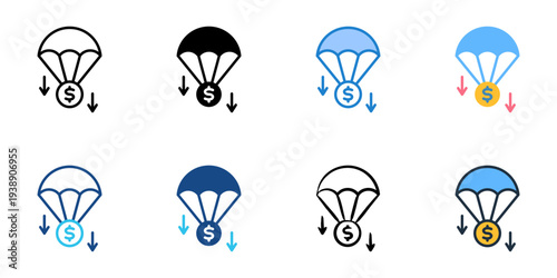 Deflation icons set multiple style collection. Editable stroke 
