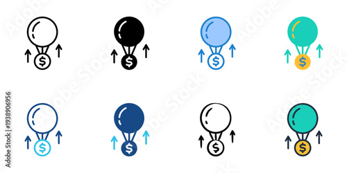 Inflation icons set multiple style collection. Editable stroke 
