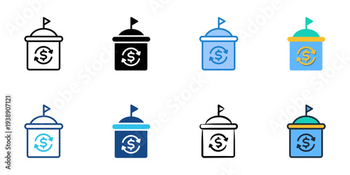 Monetary policy icons set multiple style collection. Editable stroke 
