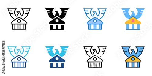 Federal Reserve icons set multiple style collection. Editable stroke 
