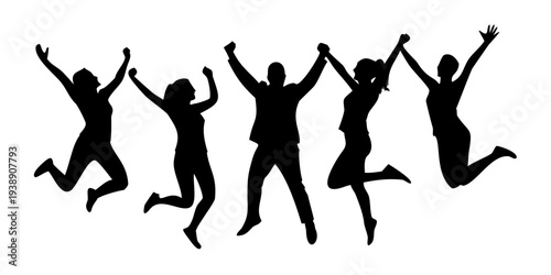 Happy People Jumping Silhouette - Diverse Group Success Celebration Vector