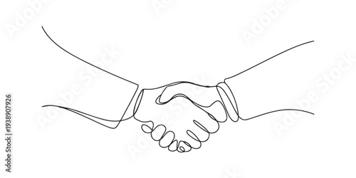 two businessmen shaking hands. Continuous one line drawing illustration vector, Two people agree and shake hands one contiguous line vector illustration, Continuous line drawing of handshake.
