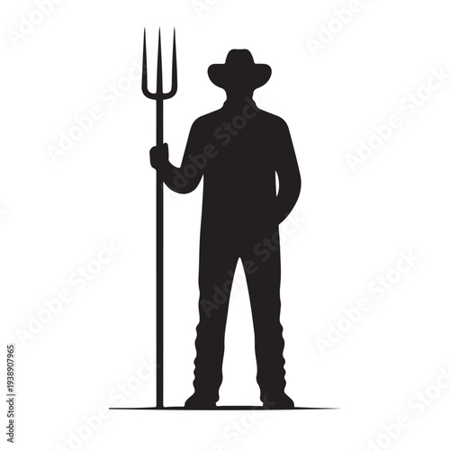 Farmer with Pitchfork Silhouette Vector Rustic Agriculture Worker Illustration Concept
