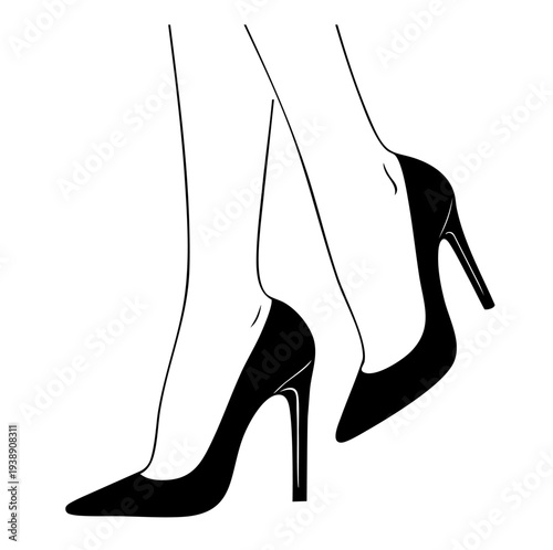 Slim Heel Classic Pumps on Confident Woman Legs in Walking Pose, Feminine Fashion Footwear for Business and Evening Wear