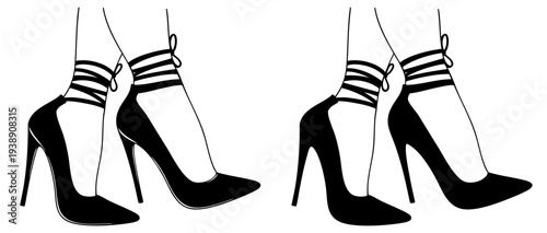 Ankle Strap High Heel Pumps on Graceful Woman Legs in Romantic Pose, Date Night and Cocktail Party Fashion