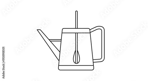 Minimalist line art drawing of a French press coffee maker for morning beverage and caffeine kitchenware concepts.