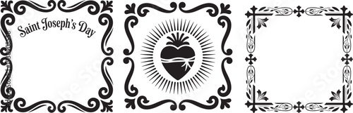 Saint Josephs Day ornamental frames and sacred heart symbol