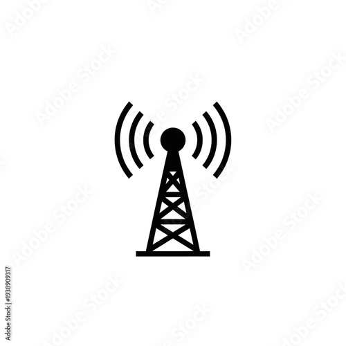 Wireless Signal Tower Icon Communication Antenna Network Broadcast Vector Illustration